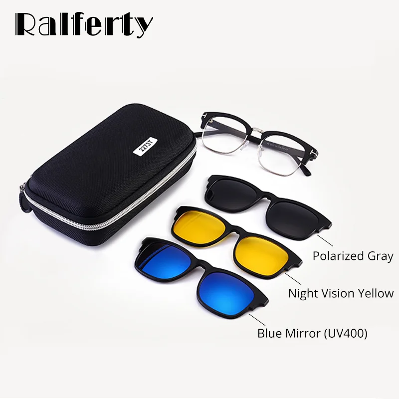 Ralferty Multi-Function Magnet Sunglasses Men Women UV400 Polarized Sun Glasses Clip 3 Lenses Clips On Glasses With Case