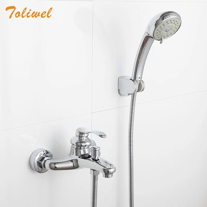 Free shipping Polished Chrome Finish New Wall Mounted shower faucet Bathroom Bathtub Handheld Shower Tap Mixer Faucet WF0126A