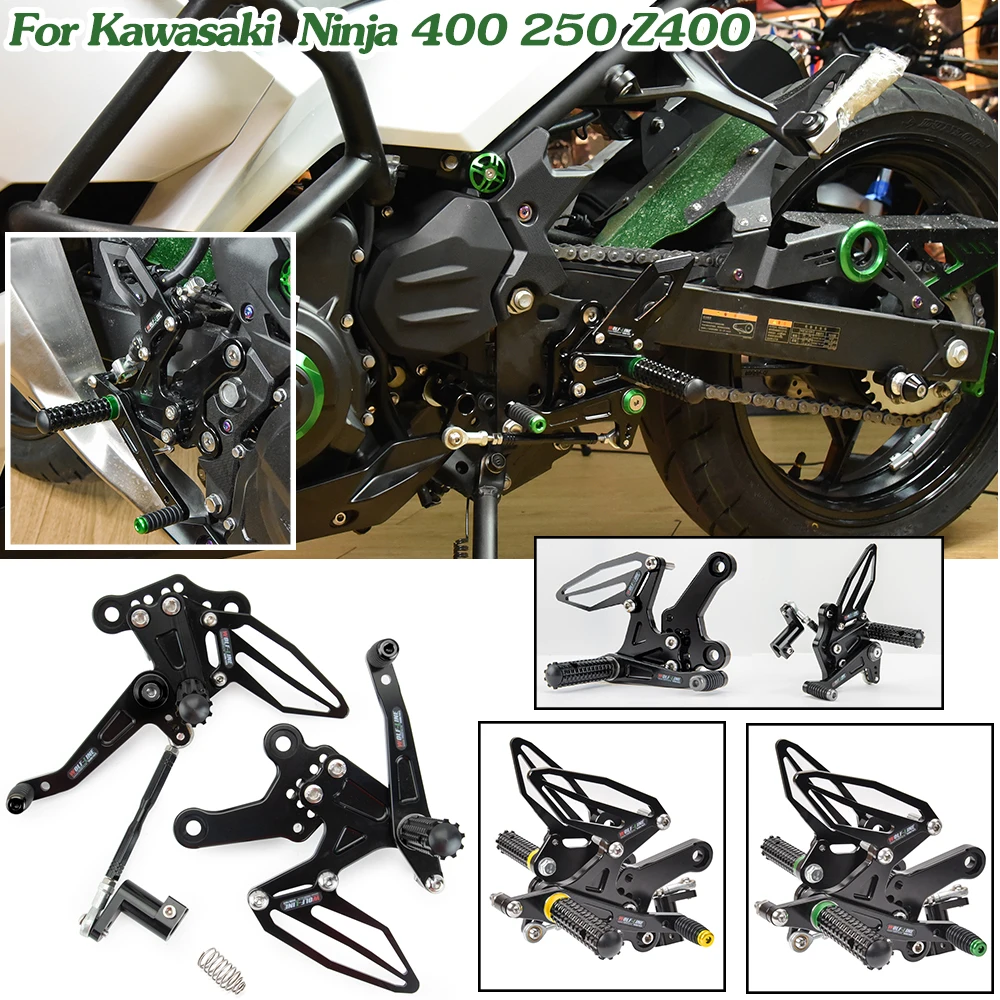 

For Kawasaki Ninja 250 400 Rearsets Adjustable Rear Set Foot Rest Pedal Pegs Footrest 2018-2023 NINJA250 NINJA400 Z400 Parts