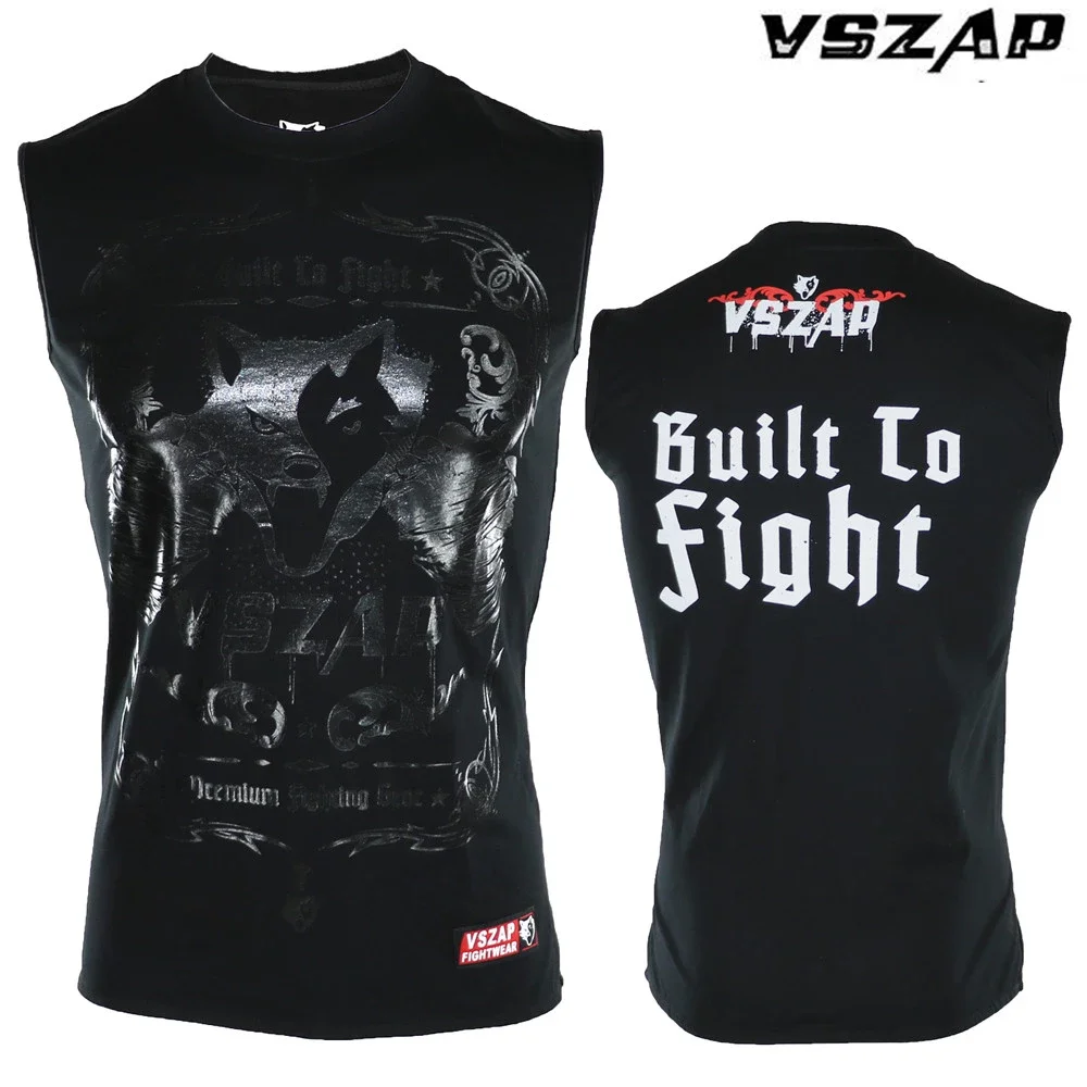 VSZAP Boxing MMA Shirt Gym Tee Shirts Sleeveless Combat Arts Fitness Clothes Fighting Movement Muscle Muay Thai T Shirt