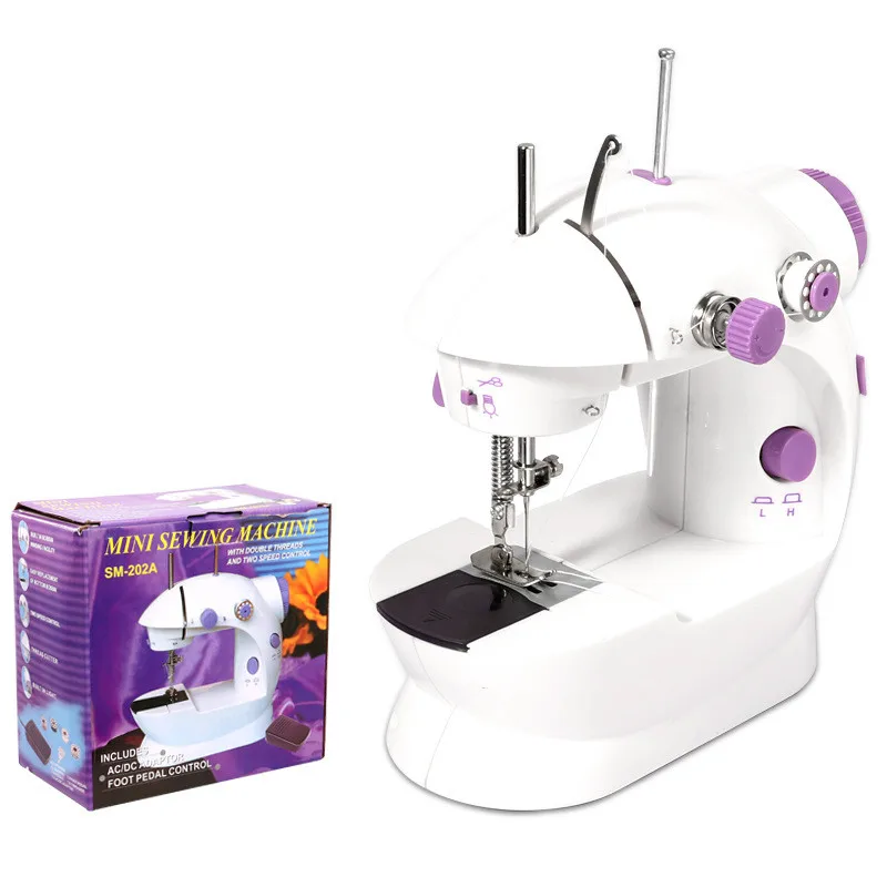 

Household Mini Pedal Sewing Machines Dual Speed Double Thread Multifunction Electric Tread Rewind Sewing Machine with LED lamp