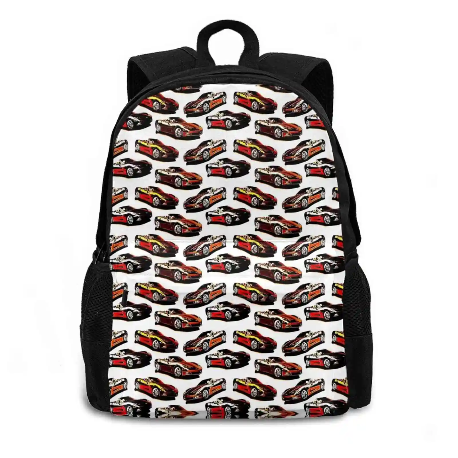 Cars 190D Print Design Backpack Student Bag Abstract Cars Convertibles Hot