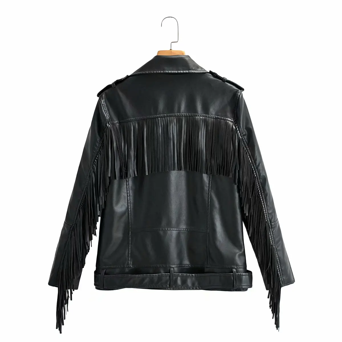 Giacca con frange in pelle nuova autunno giacca da donna in nappa primavera PU cappotto corto Slim Fit in vita giacca con frange moda moto