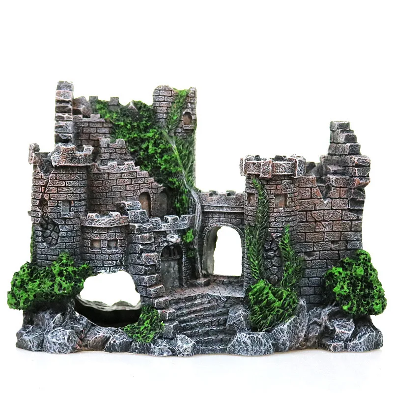 Vintage World of Tanks Stone-island Resin Craft Castle Aquarium Landscape Ornament Aquarium Decorations For Fish Tank Statue