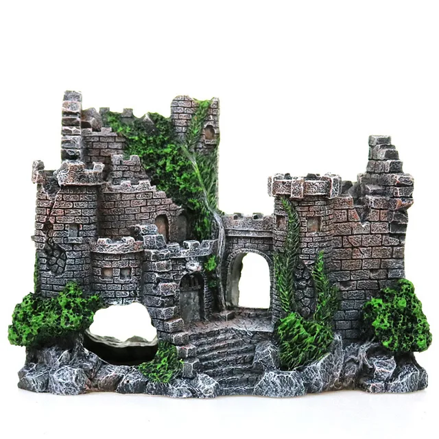 Vintage World of Tanks Stone-island Żywica Rzemiosło Zamek Akwarium Ozdoba Krajobrazowa Dekoracje Akwarium Statuetka Akwarium