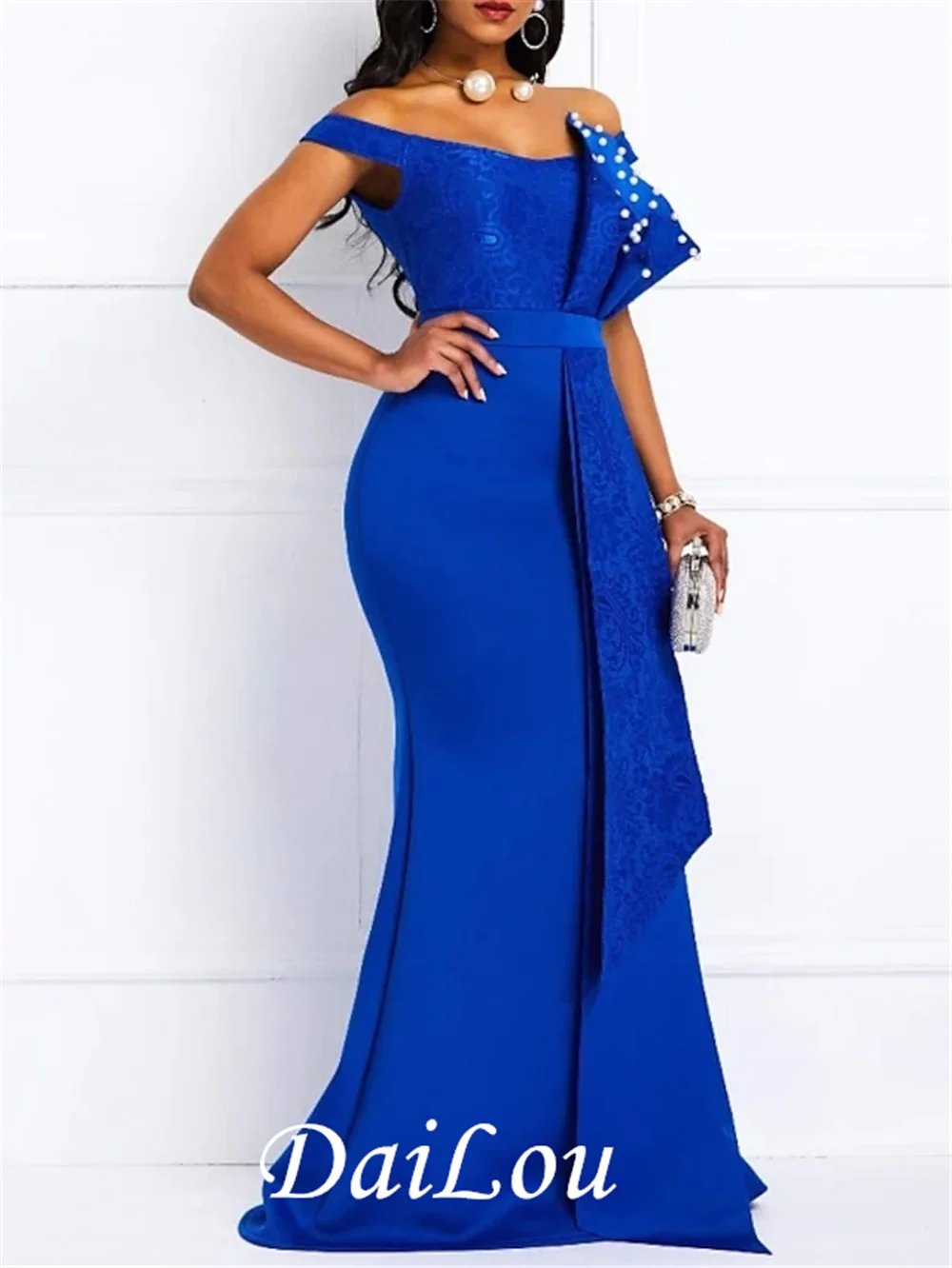 Schöne Zurück Elegante Engagement Formale Abendkleid Kurzarm Sweep/Pinsel Zug Spitze Satin mit Schärpe/Band Perlen 2022