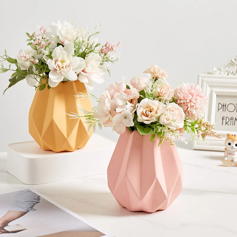 

Nordic ins Macaron ceramic origami vase decoration network red milk tea shop shelf simulation potted decoration