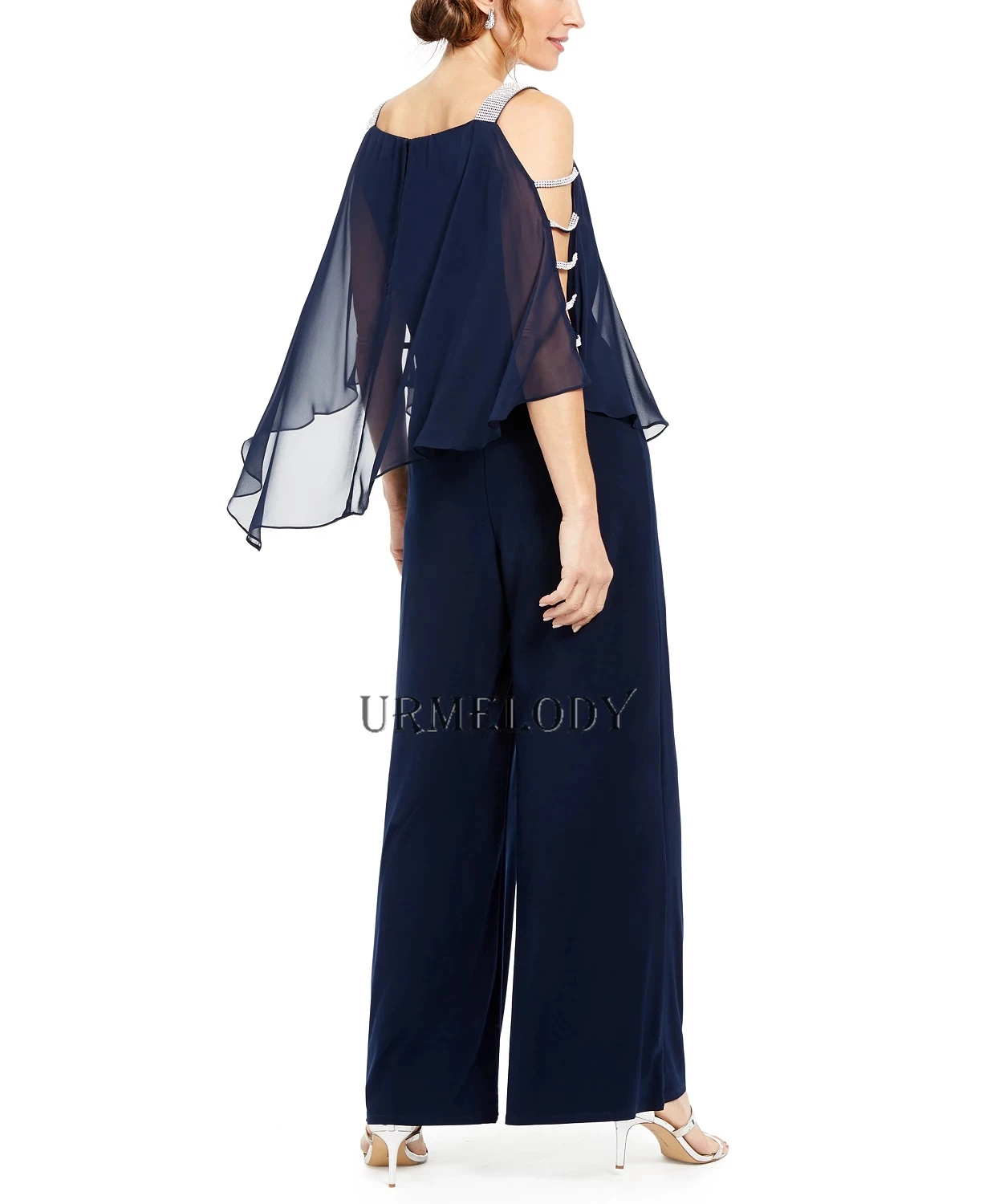 Black Mother of the Groom Chiffon Jumpsuit Evening Dresses