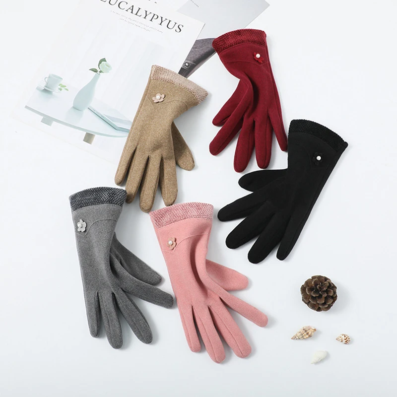 Fashion Grace Lady Gloves Women Winter Vintage Full Finger Touch Screen Driving Thick Warm Windproof Female Glove Mittens G051