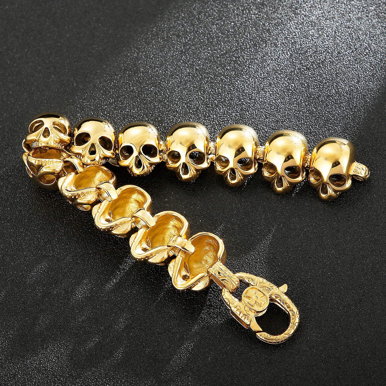 Kalen Hip-Hop Rock Men's Stainless Steel Bracelet Chunky Polished Skull Head Accessories Gothic Biker Party Jewelry Gifts view 4