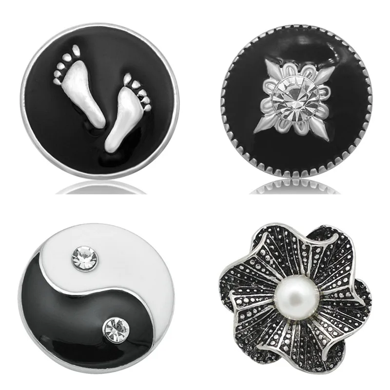 New Round Black Bagua pattern Footprint Flower 18MM snap buttons fit DIY 18MM snap bracelet snap jewelry Gift