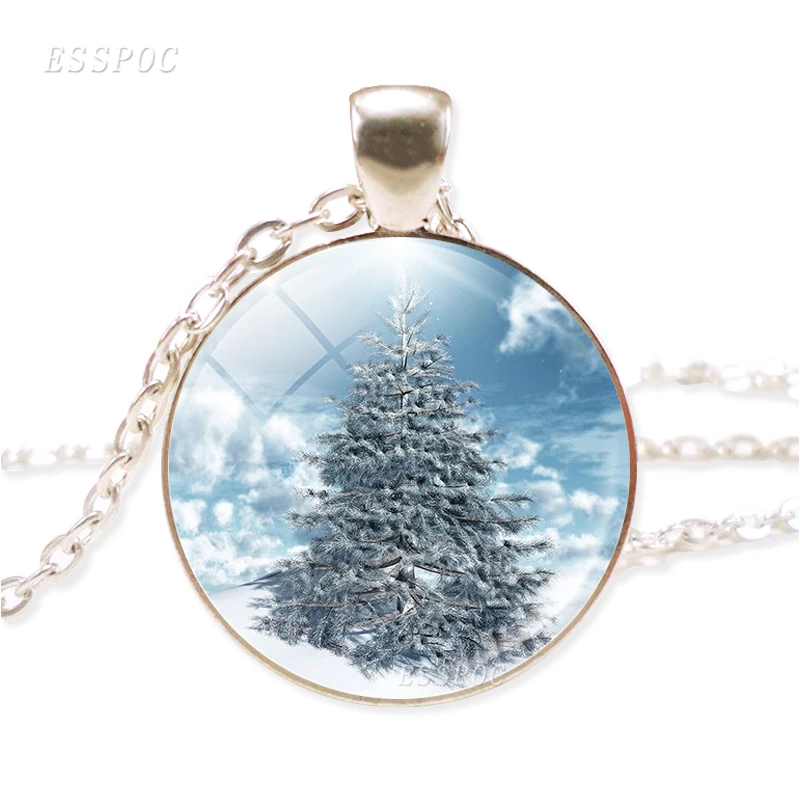 Christmas necklace Santa Claus Christmas Tree Pattern necklace Fashion Accessory Glass Cabochon Pendant Creative Christmas Gift