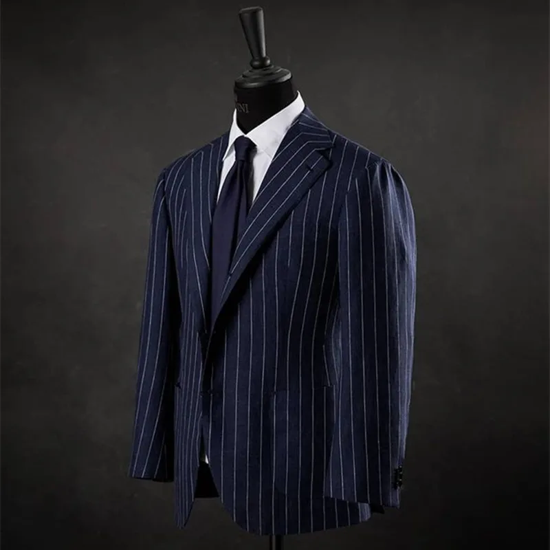 

Striped Men Suit Top Business Style Singal Breasted Notched Long Sleeve Formal Handsome Jacket Size S-6XL