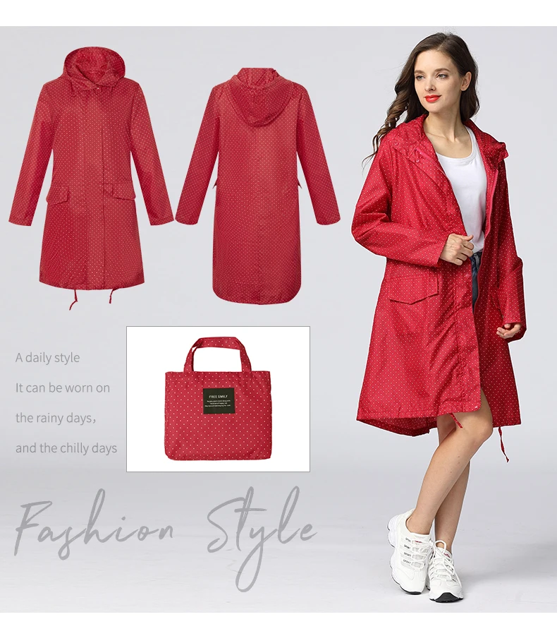 Fashion Rain Cover Women Waterproof Windproof Hood Long Raincoat Women  With Hood Sleeves and Pocket