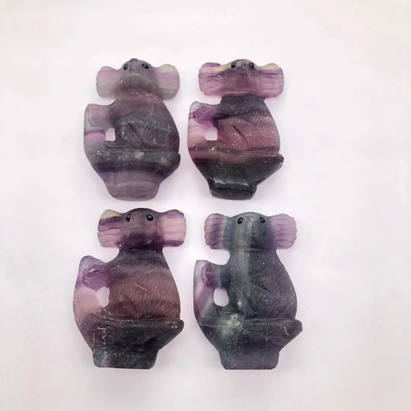 

Colorful Fluorite Koala Natural Stones Quartz Crystals Carved Healing Gemstones Home Decoration