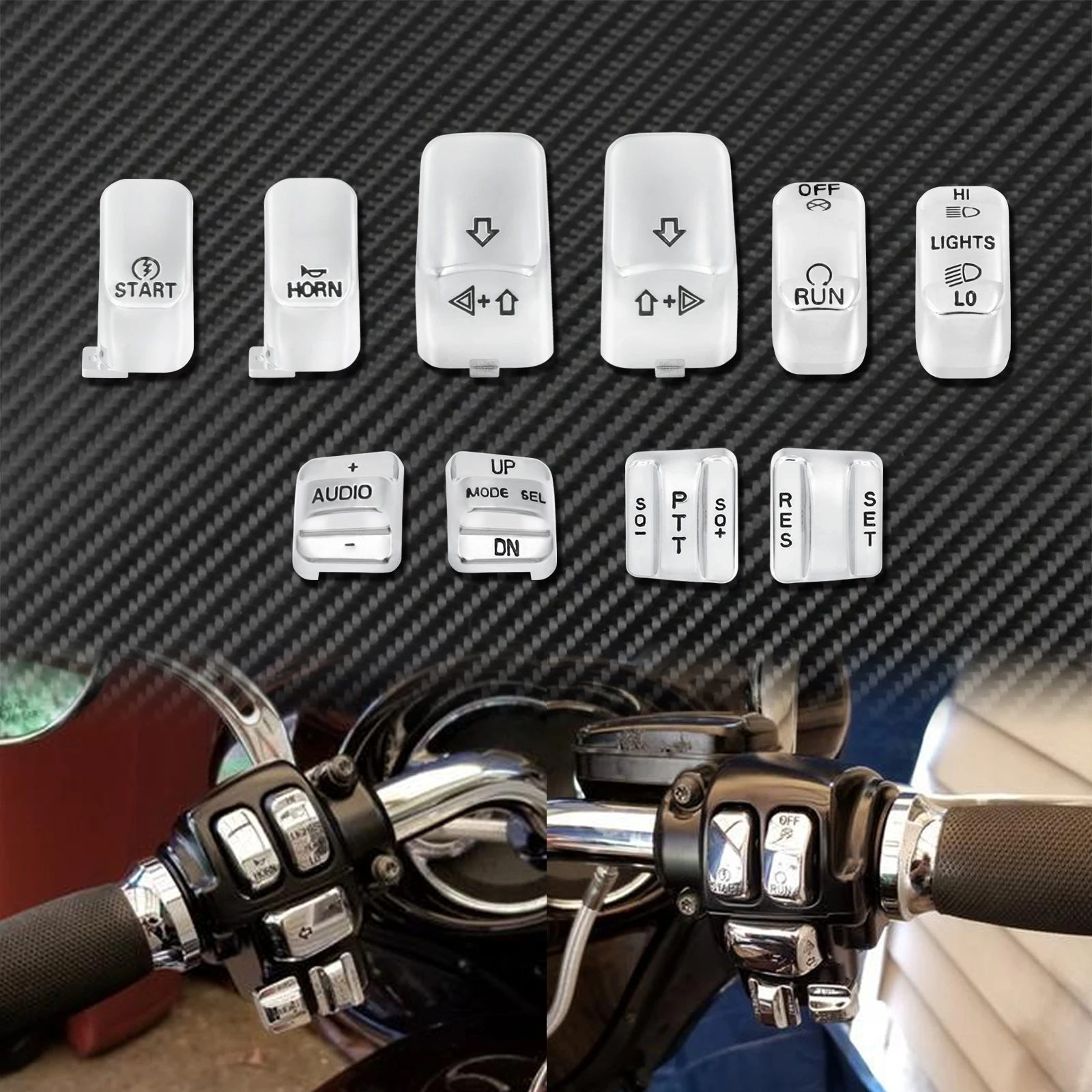 10Pcs Motorcycle Hand Control Switch Housing Buttons Black Chrome For Harley Touring Street Electra Glide FLHX FLTRX 1996-2013