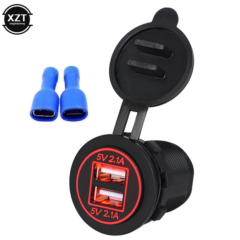 Auto Car-Styling Vehicle Charger 5V 4.2A Dual USB Charging Socket Adapter Power Outlet for 12V 24V Motorcycle Car LED