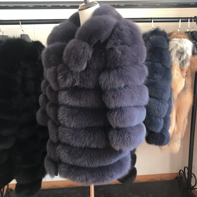 70cm New Women Warm Real Fox Fur Coat Short Winter Fur Jacket Outerwear Natural Blue Fox Fur Coats for Women Hot Promotion