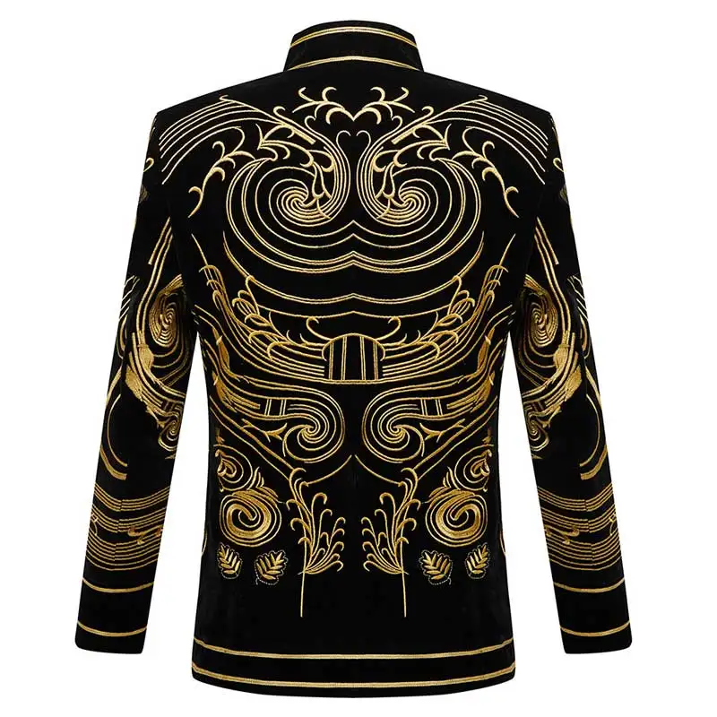 Luxo barroco ouro floral bordado blazer jaqueta xale lapela veludo cardigan blazers masculino festa de casamento traje do baile de formatura homme