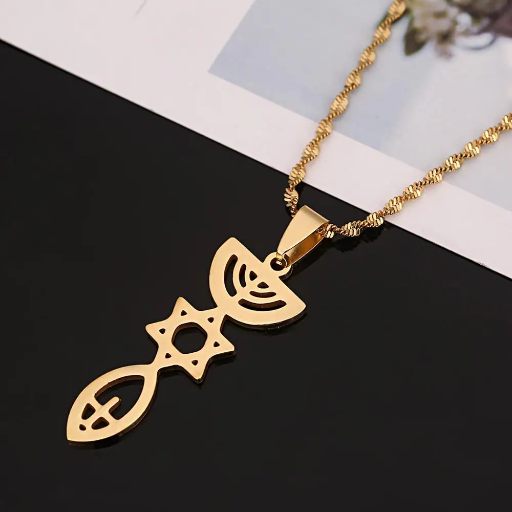 Stainless Steel Trendy Messianic Pendant Necklace Jewish Holy Land Menorah Hexagram Israel Chanukkiyah Jewelry