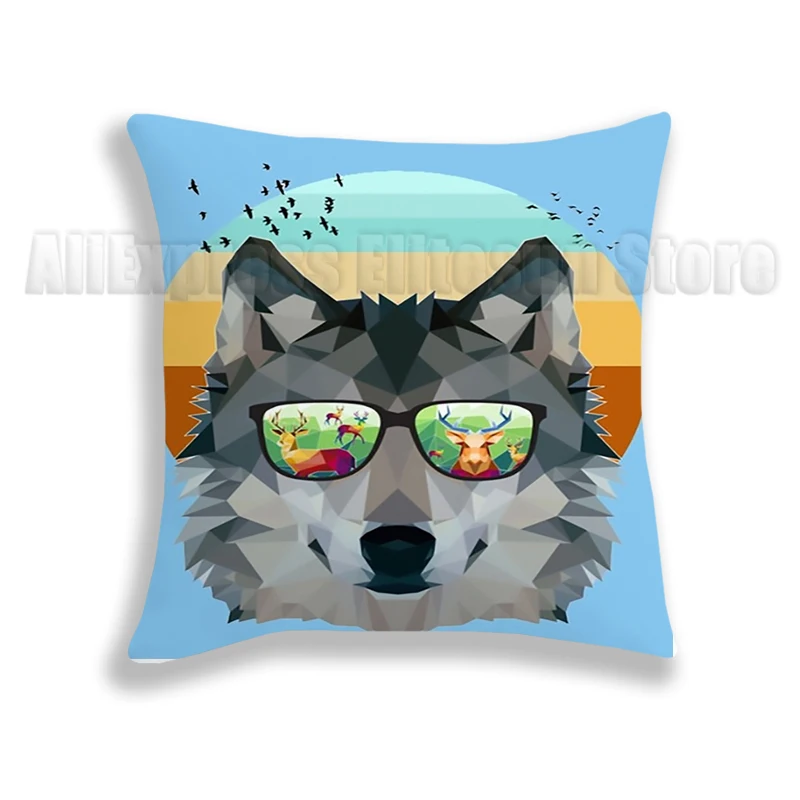 Cartoon Wolf Pillow Case Cushion Chair Home Decor Sofa Covers Pillowcase 45*45 Pillow Cover Inner Is Not Included