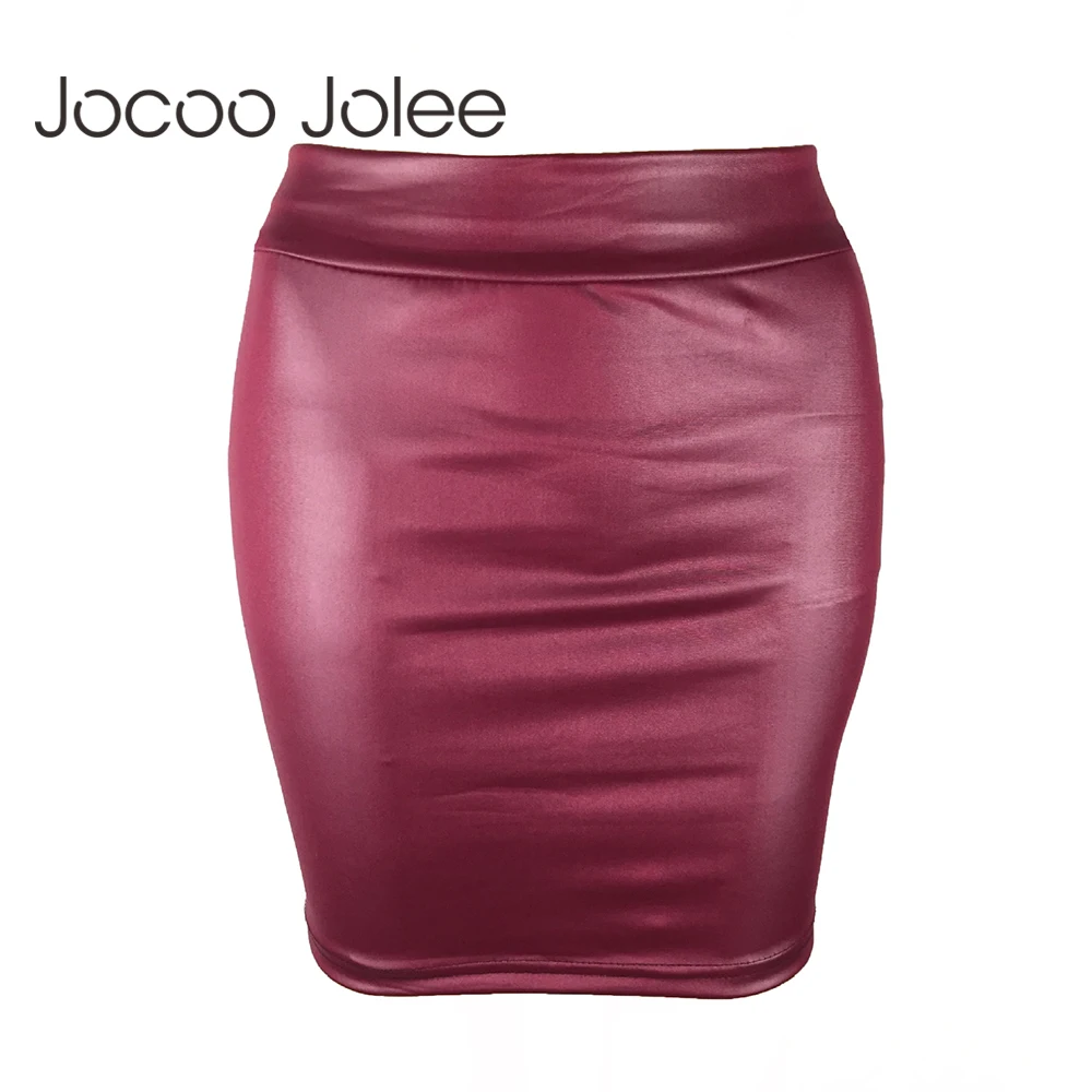 Jocoo Jolee-faldas de cuero sintético para mujer, minifalda Sexy de cintura alta, estilo europeo, informal, de gran tamaño, 2019