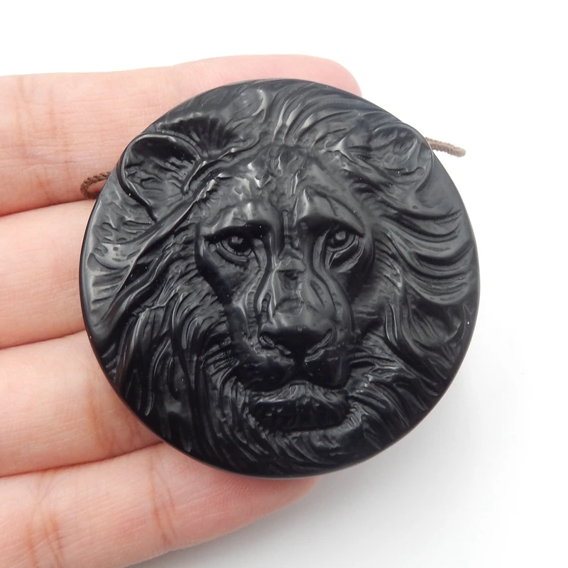 Hand Carved Lion Obsidian fashion jewelry Pendant for men,47x10mm,35.2g