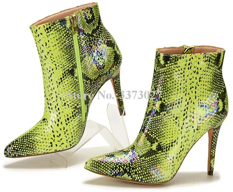 

Snakeskin short Boots Fashion Woman ankle Boots thin Heel pointed toe Booties Autumn Winter Sexy Female Shoes