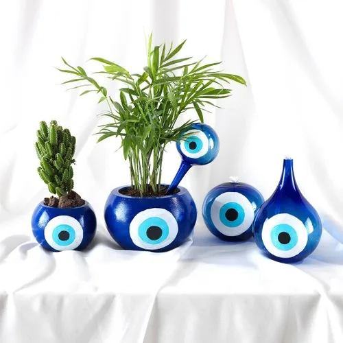 Flovart Evil Eye Pattern Stylish Round Glass Oil Lamp-Blue White-Oil lamp butter Gift