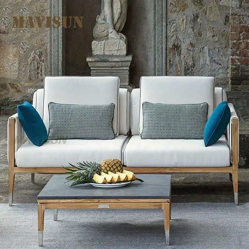 Nowy Teak Sofa na zewnątrz dziedziniec willa ogród Rattan połączenie meble wypoczynkowe z litego drewna rozmowy zestaw krzesło