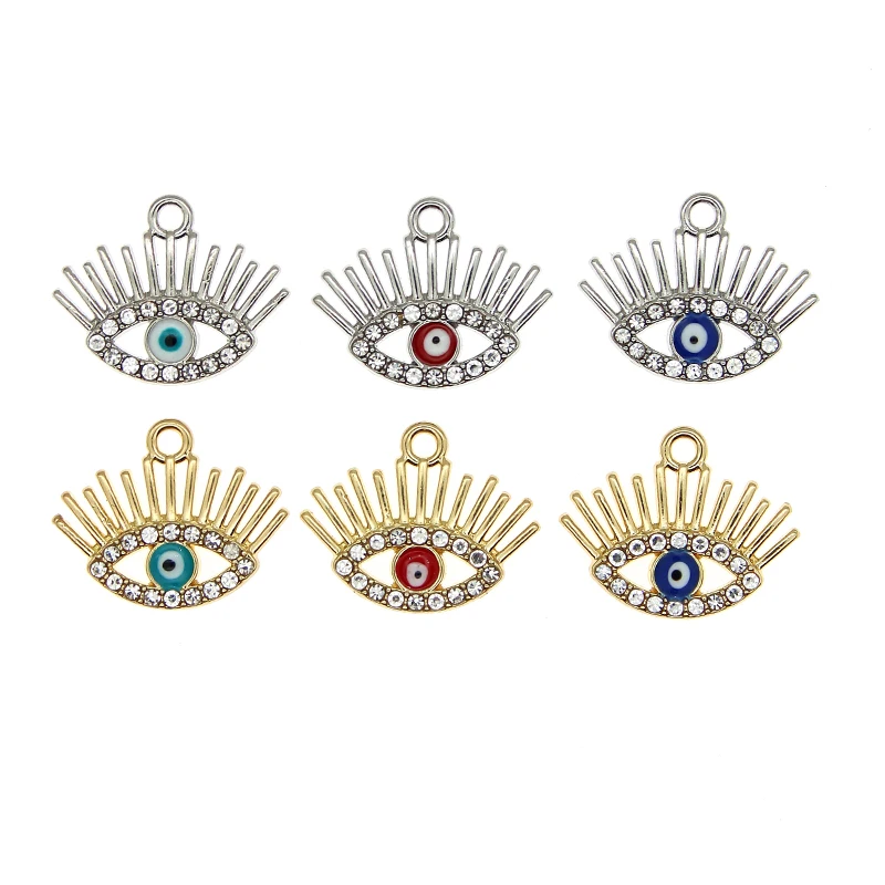 10pcs/lot Turkish Blue Eye Alloy Enamel Charms Long Eyelashes Demon Eye For Metal Earrings Bracelet DIY Jewelry Makings Findings