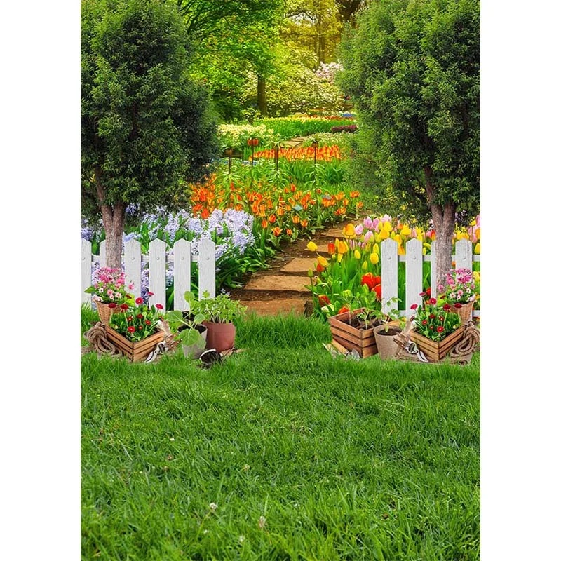 Arrière-Plan de Photographie pour Nouveau-Né, Portrait d'Enfant, Studio, Jardin, Pelouse Verte, Fleurs, Anniversaire, Printemps
