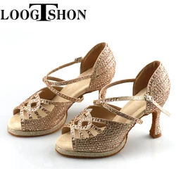 LOOGTSHON zapatos de baile de tango para mujer, zapatos latinos para mujer, zapatos de baile dorado, zapatos de baile latino