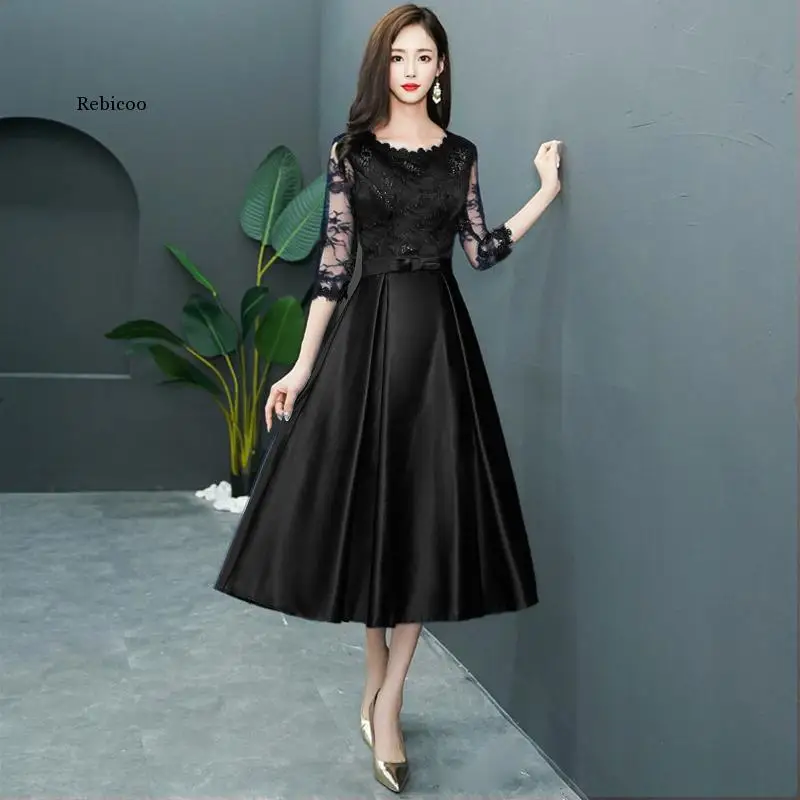 Navy Blue Womens Lace O-Neck Evening Party Dress Luxury Slim Wedding Gown Fashion Sexy Long Cheongsam Clothes Vestido