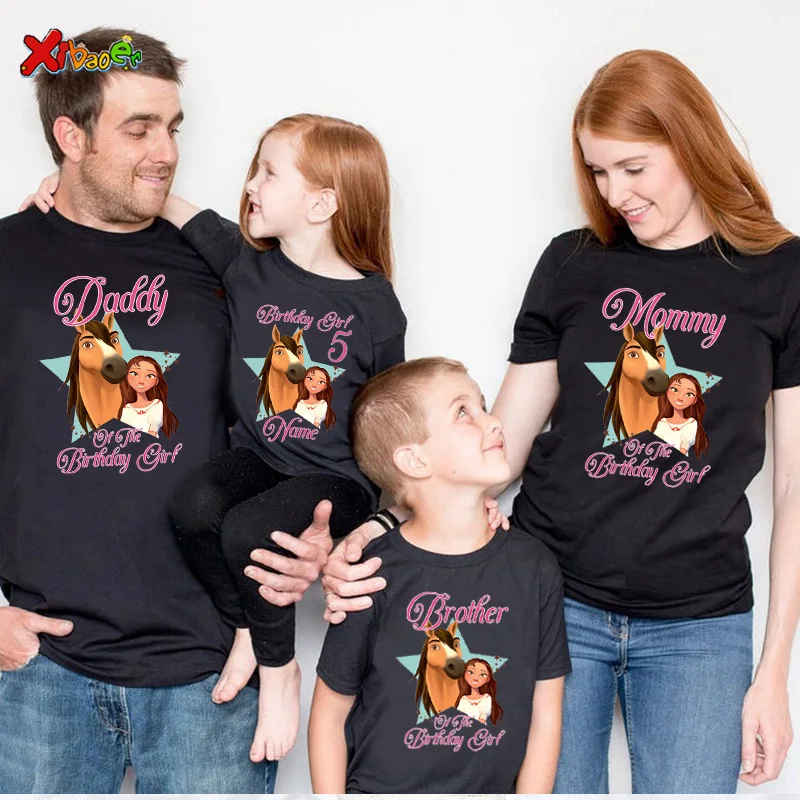 Birthday Shirt for Family Matching Clothes Horse Party Girls TShirt Gift Custom Name Kids Clothing Outfit Children Clothes Daddy