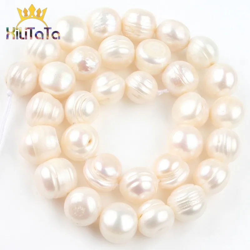 

12-13mm AAA Natural Freshwater Pearl Round Beads Genuine White Pearls Beads For Jewelry Making DIY Bracelet Accessories 15''