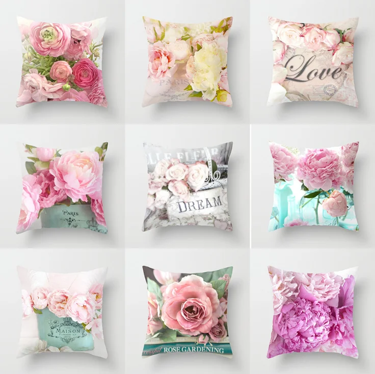 mylb 45x45cm Pillowcase 3D Rose Printed Pillow case Pillow Cover Throw Pillow Case Living Room Bed Room Flower Peony