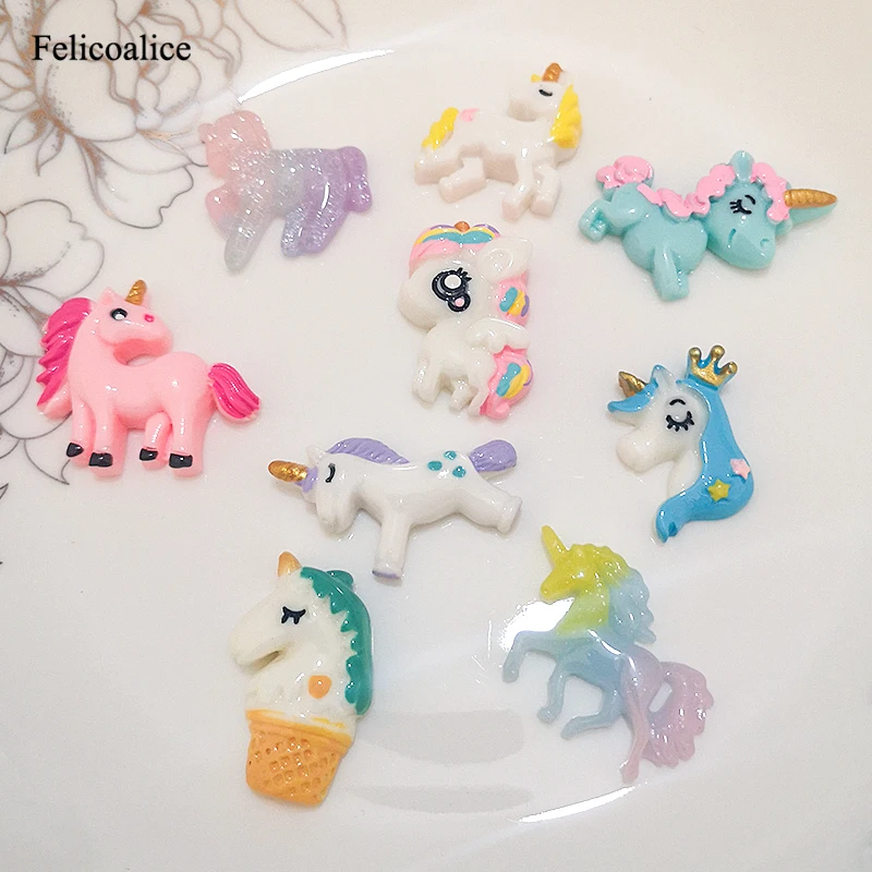 Lot de 8 breloques créatives licorne polymère Slime, jouet pour enfants, dos plat, pâte à modeler, accessoires de bricolage, Plasticine