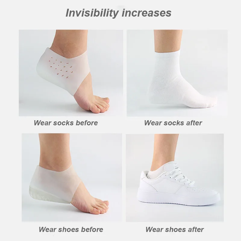 1 Pair Height Increase Insole Invisible Inner Wearable shoepad  Men Women Silicone gel  Insole Foot Massager Care Tools