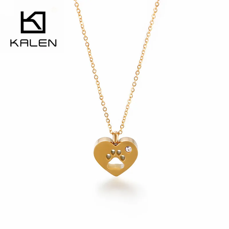 Kalen Fashion Romantic Heart Cute Cartoon Footprint Pendant Necklaces For Women Stainless Steel Chain Choker Women Jewelry