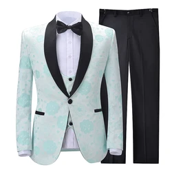 New Men Suits For Wedding Patterned Suits Shawl Lable Formal Soft Groom Tuxedo for Party 2 Piece Marriage (Blazer+Pants)