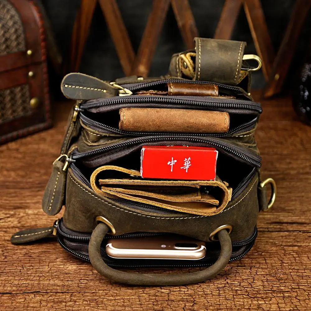 Hot Sale Genuine Bull Leather Multi-function Messenger Crossbody Tote Bag For Men Male Design Satchel Fanny Waist Belt Pack 3004 image 4