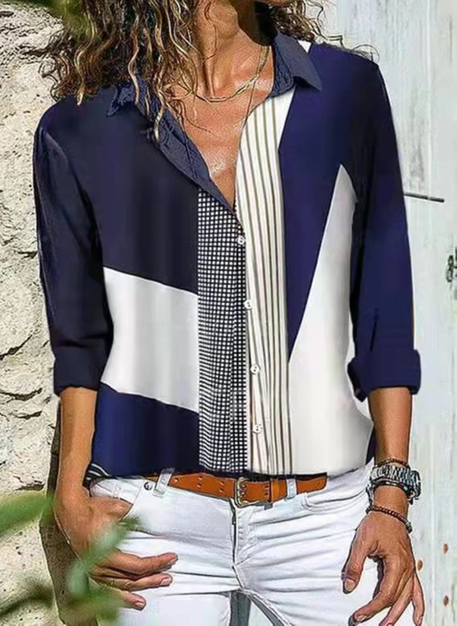 Elegant long-sleeved women shirt, casual  shirt women fashion printed blouse