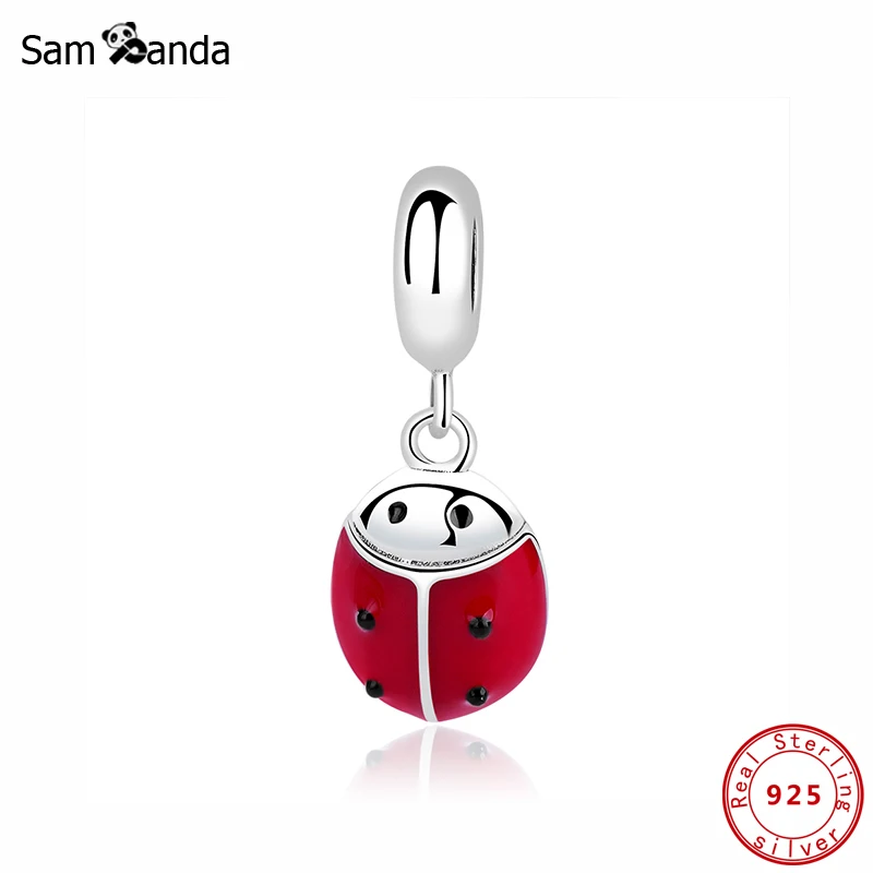 

Authentic 100% 925 Sterling Silver Charm Bead Beetle Pendant Charms Red Ladybird Fit Bracelets Women Jewelry Making