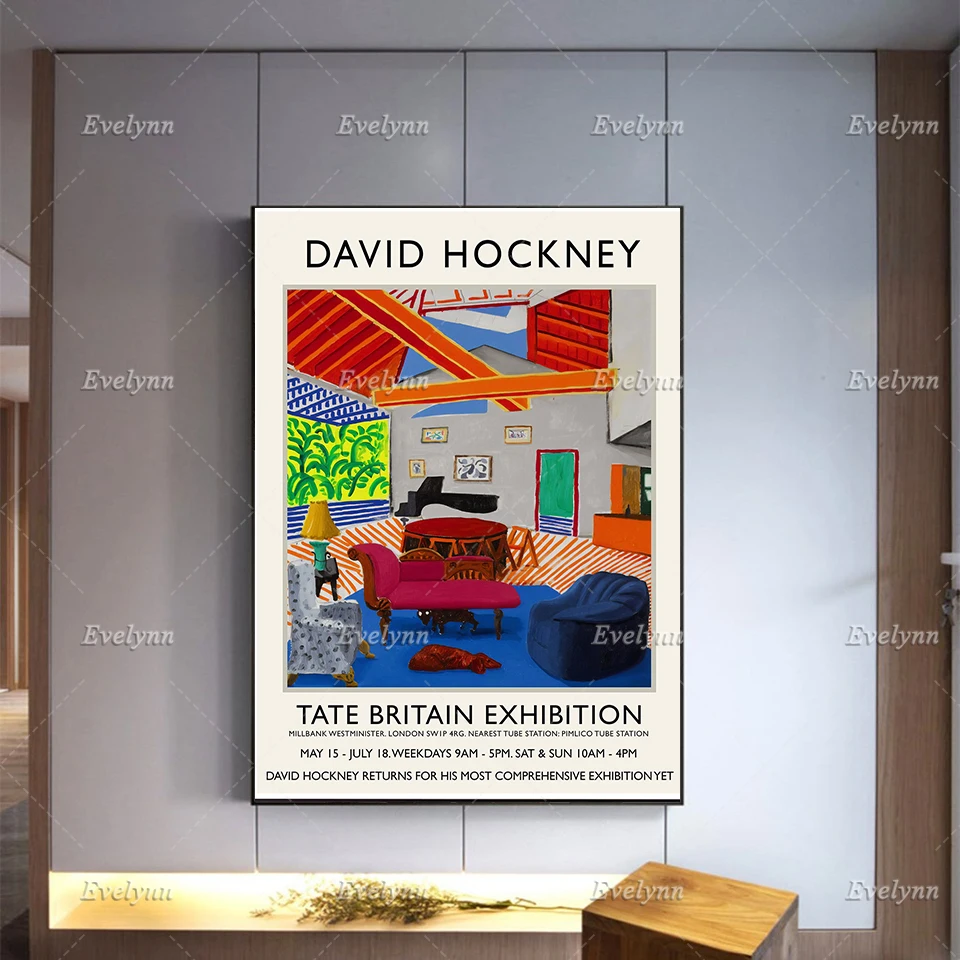 David Hockney Exhibition Poster Print- Montcalm Interior With 2 Dogs -Wall Art Decor -Home Minimalism Bedroom Decoration Canvas