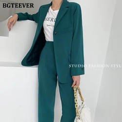 BGTEEVER Blazer elegante Set Chic 2 pezzi Set Blazer da donna con un bottone e pantaloni dritti a vita alta 2021 pantaloni da donna Casual