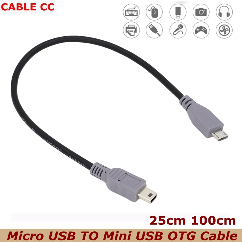 USB 2.0 Micro USB to Mini USB Male OTG Data Cable for Mobile Phone Tablet Mobile Hard Disk 25cm 100cm