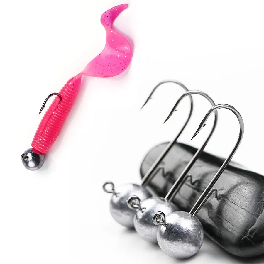 10pcs/lot big head jigs hook 1g-20g All size Round Ball Jig Head Hook Weedless Long Shank Jig Head For Soft Worm Fishing