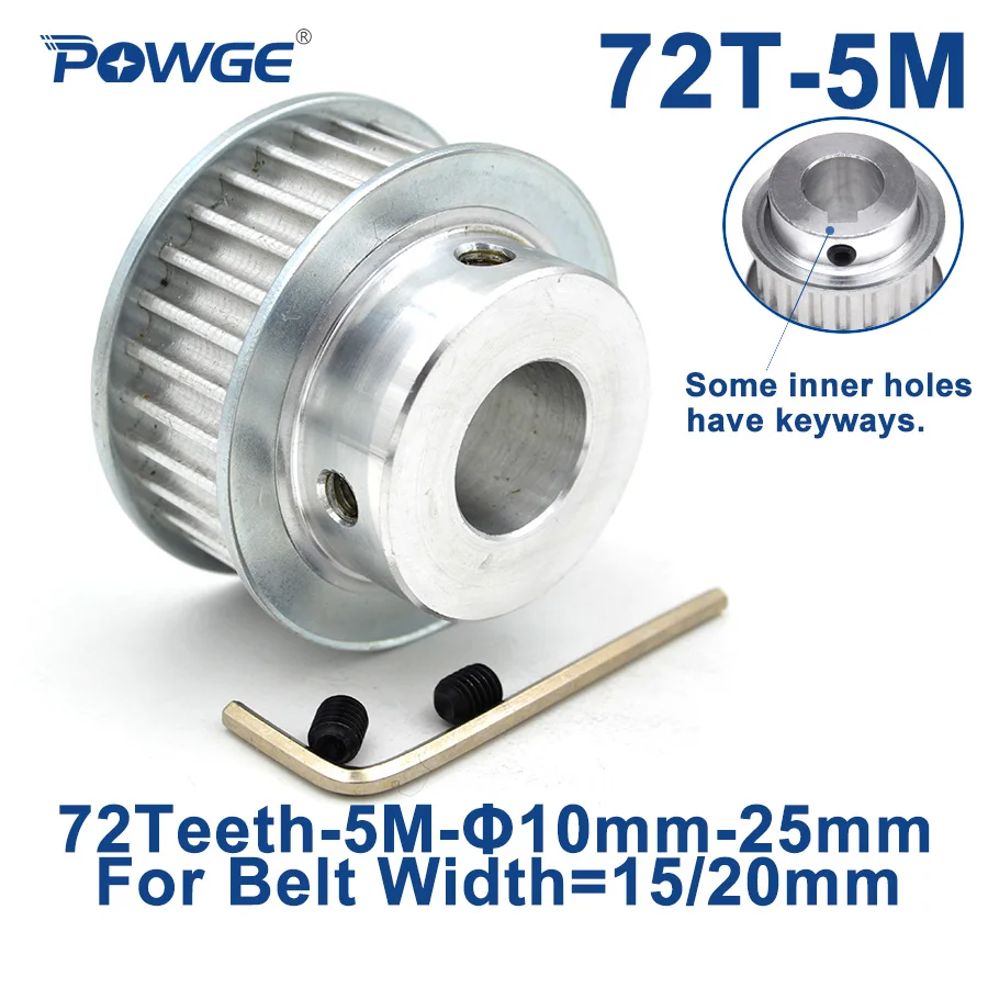 

POWGE Arc 72 Teeth HTD5M Synchronous Pulley Bore 12/14/15/16/18/19/20/22/25mm for Width 15/20mm HTD 5M Timing Belt 72Teeth 72T