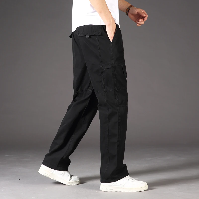 Cotton Overalls Men Multi-pocket Casual Pants Zipper Jogging Hiking Pants Loose Fit Plus Size Clothes Work Trousers